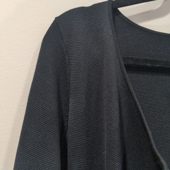 Eileen Fisher Petite Silk Knit Long Sweater Jacket Size PM Black Leather Trim - Picture 8 of 14